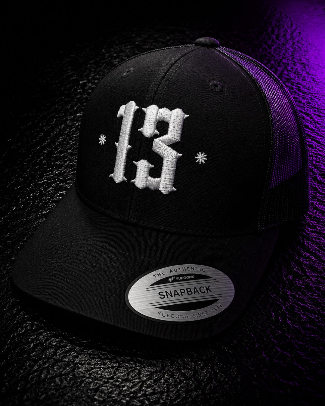 Retro Trucker 13 Snapback Cap - White on Black