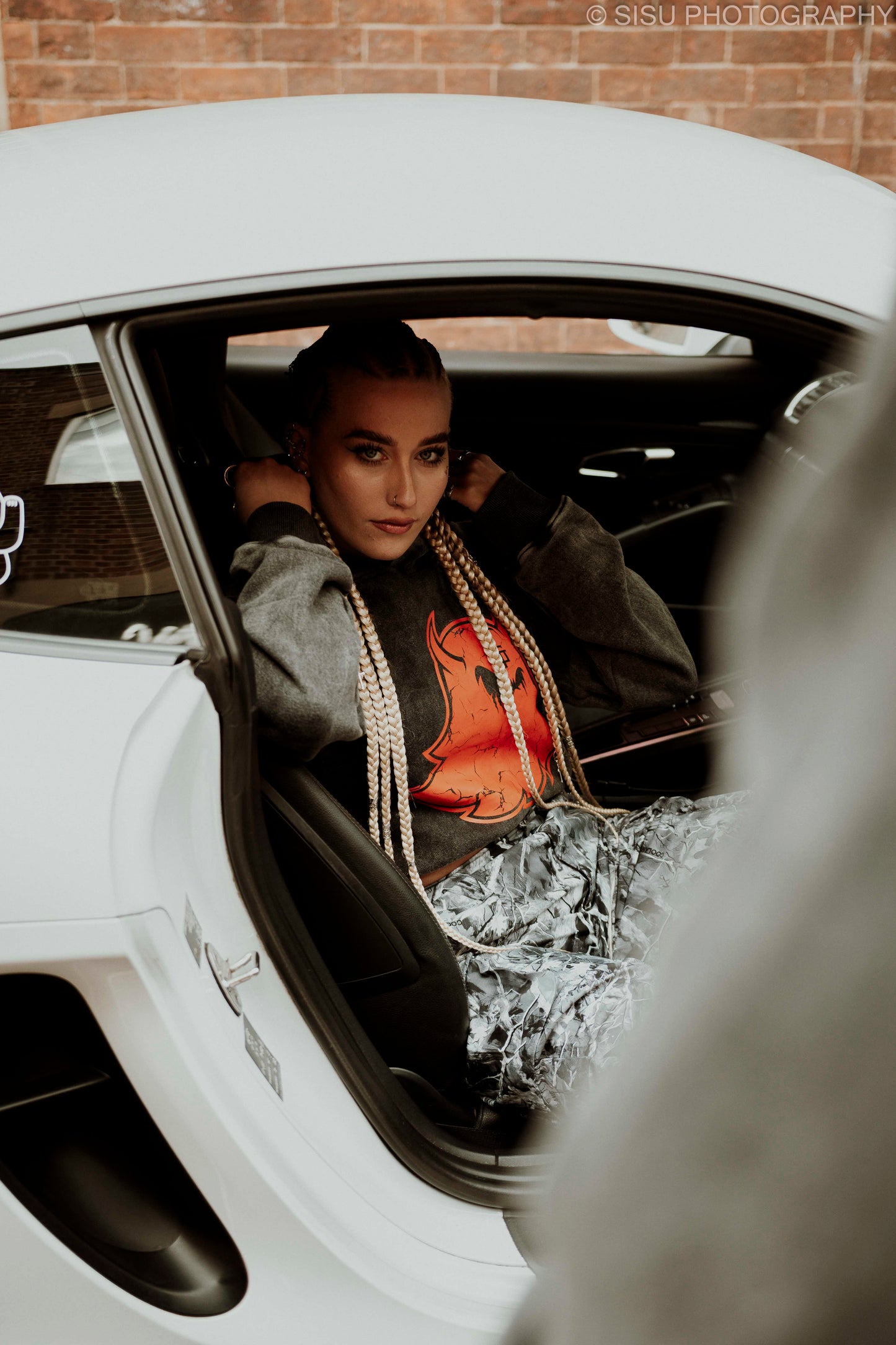 Supernatural Ghost Cropped Hoodie - Dark Grey Acid Wash - Women's