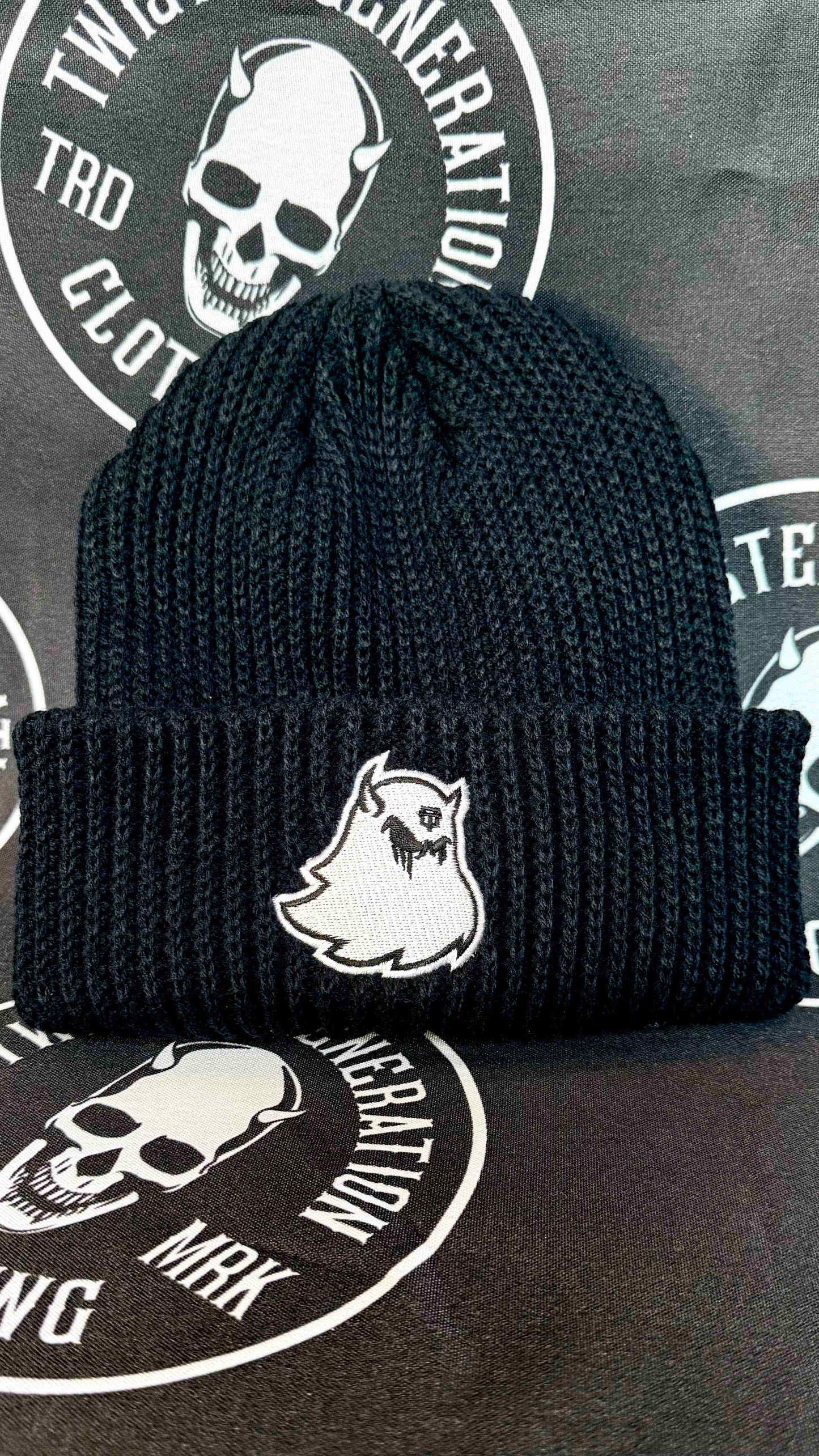 Supernatural Ghost Beanie - white on black