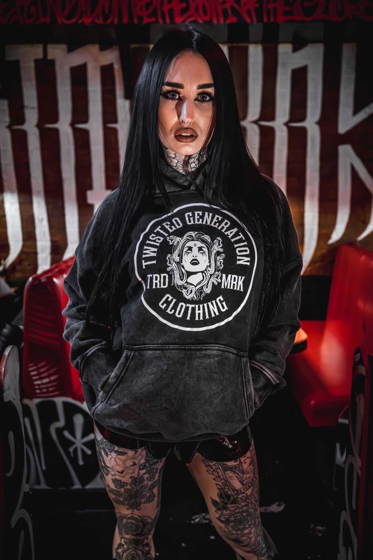 Medusa Hoodie - Charcoal Acid Wash - Unisex