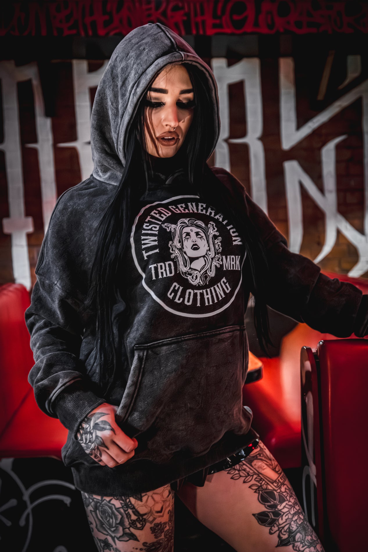 Medusa Hoodie - Charcoal Acid Wash - Unisex