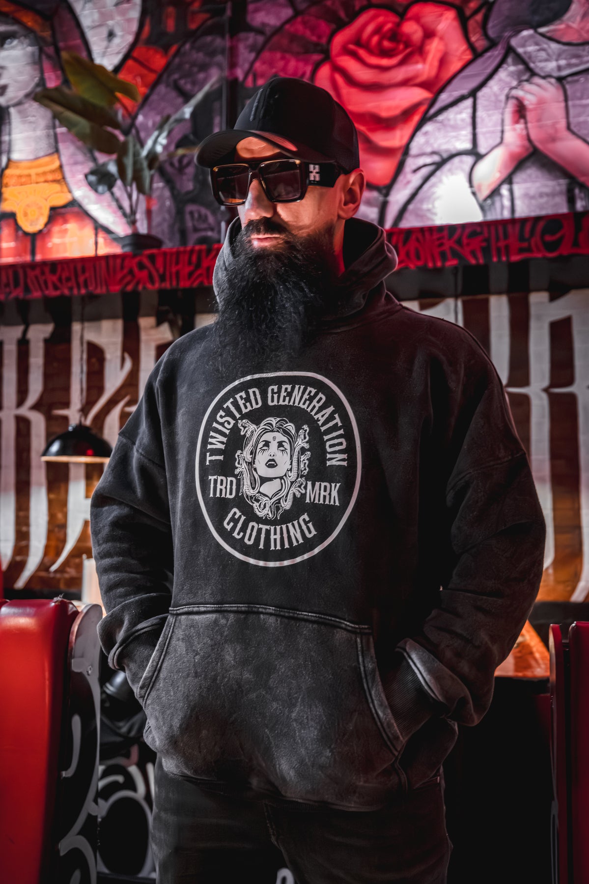 Medusa Hoodie - Charcoal Acid Wash - Unisex