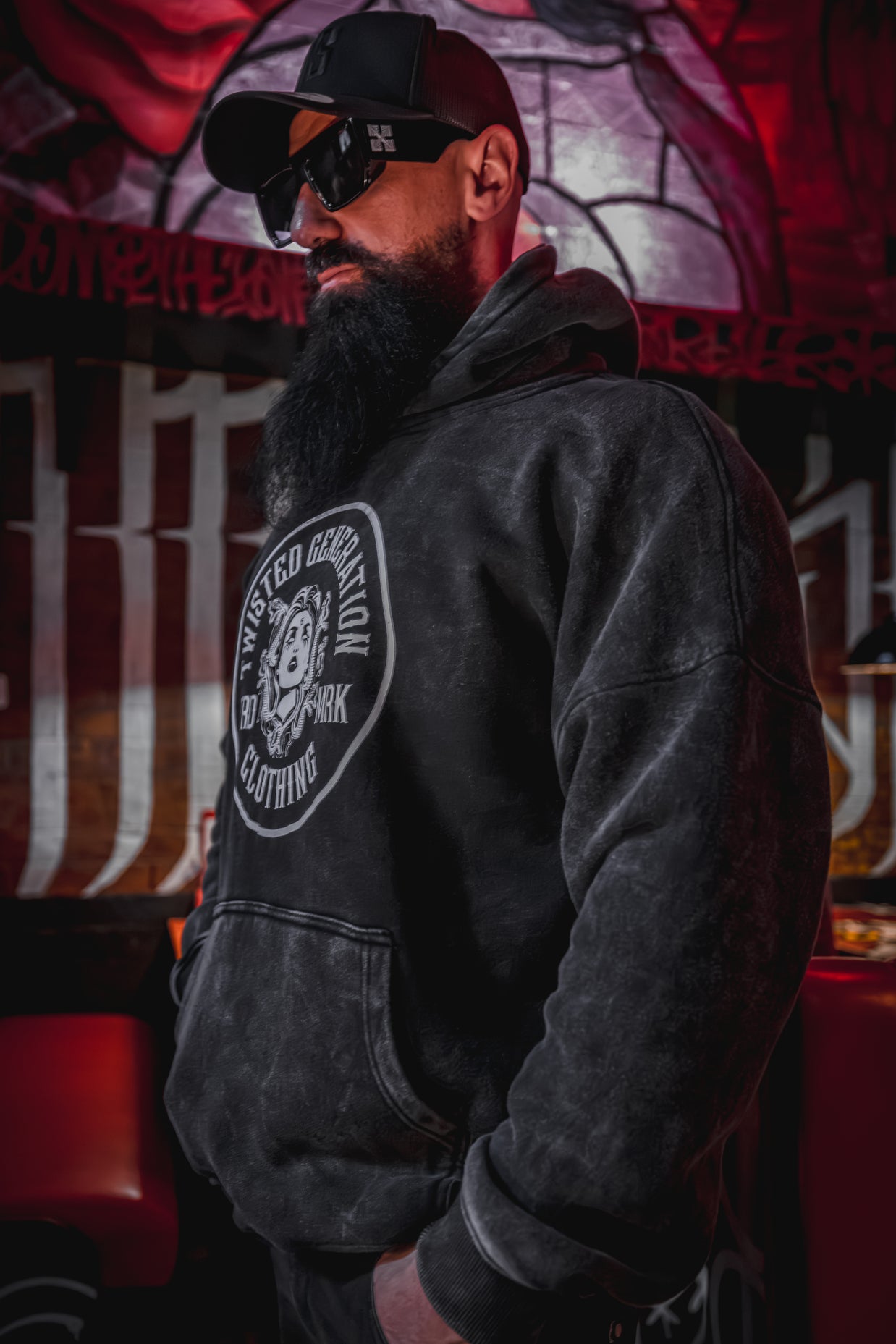 Medusa Hoodie - Charcoal Acid Wash - Unisex