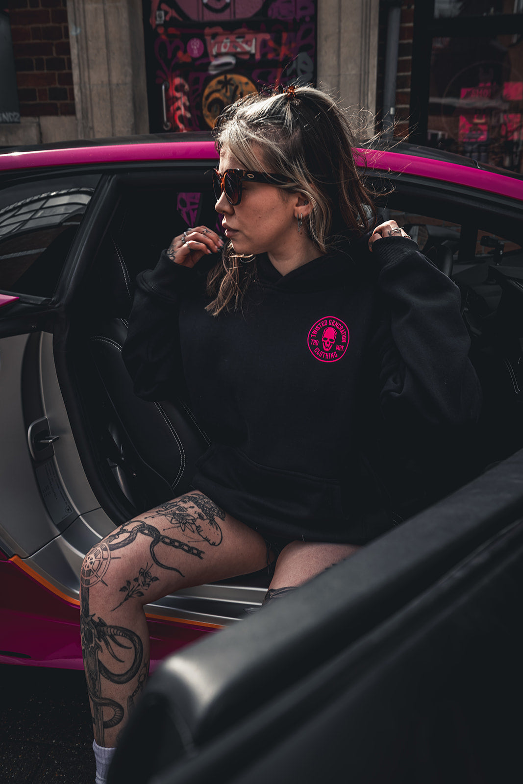Twisted Generation Skull Hoodie - Black & Hot Pink - Unisex