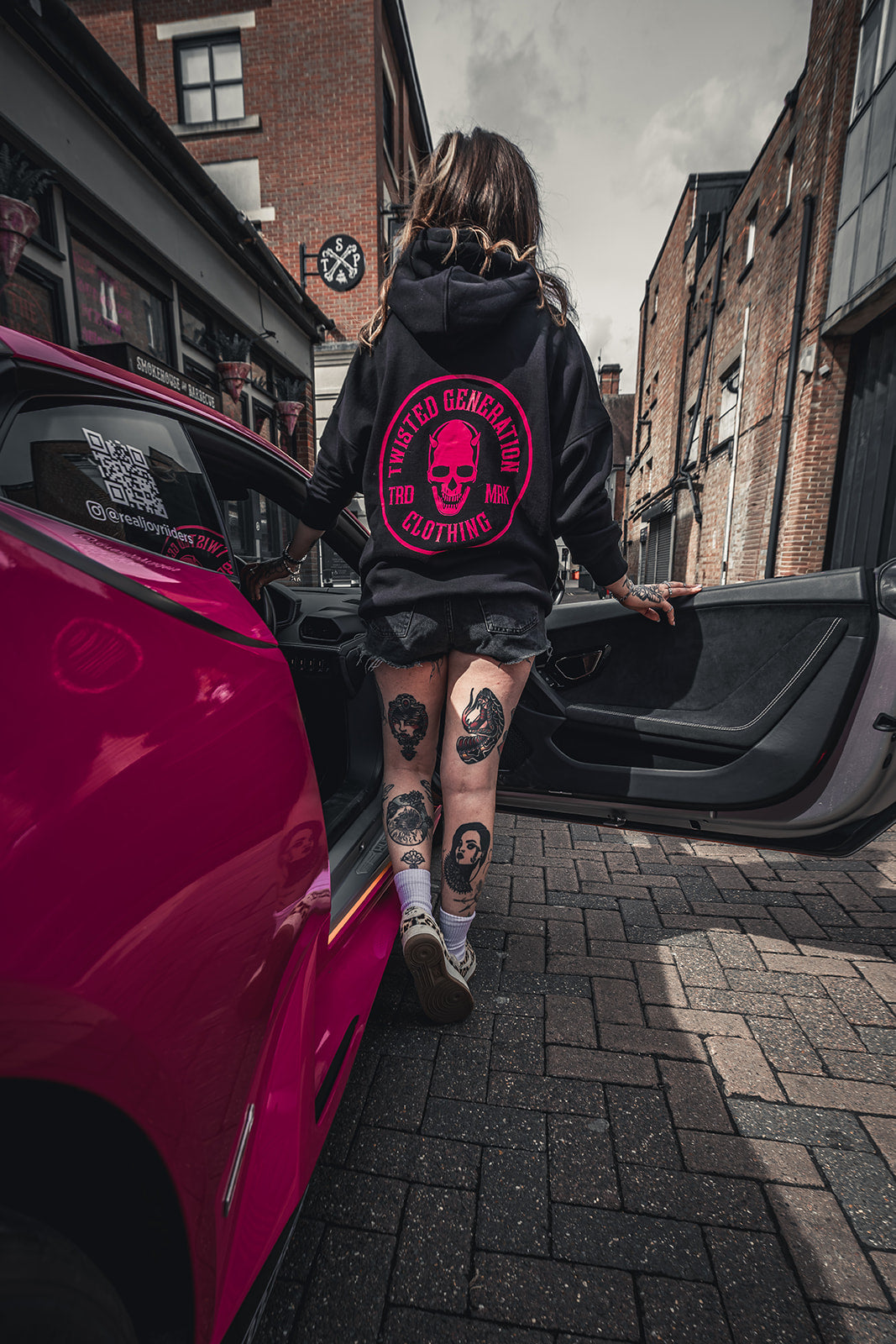 Twisted Generation Skull Hoodie - Black & Hot Pink - Unisex