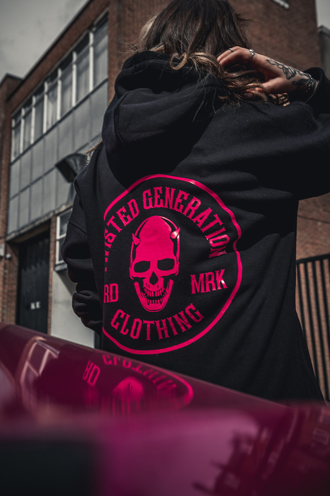 Twisted Generation Skull Hoodie - Black & Hot Pink - Unisex