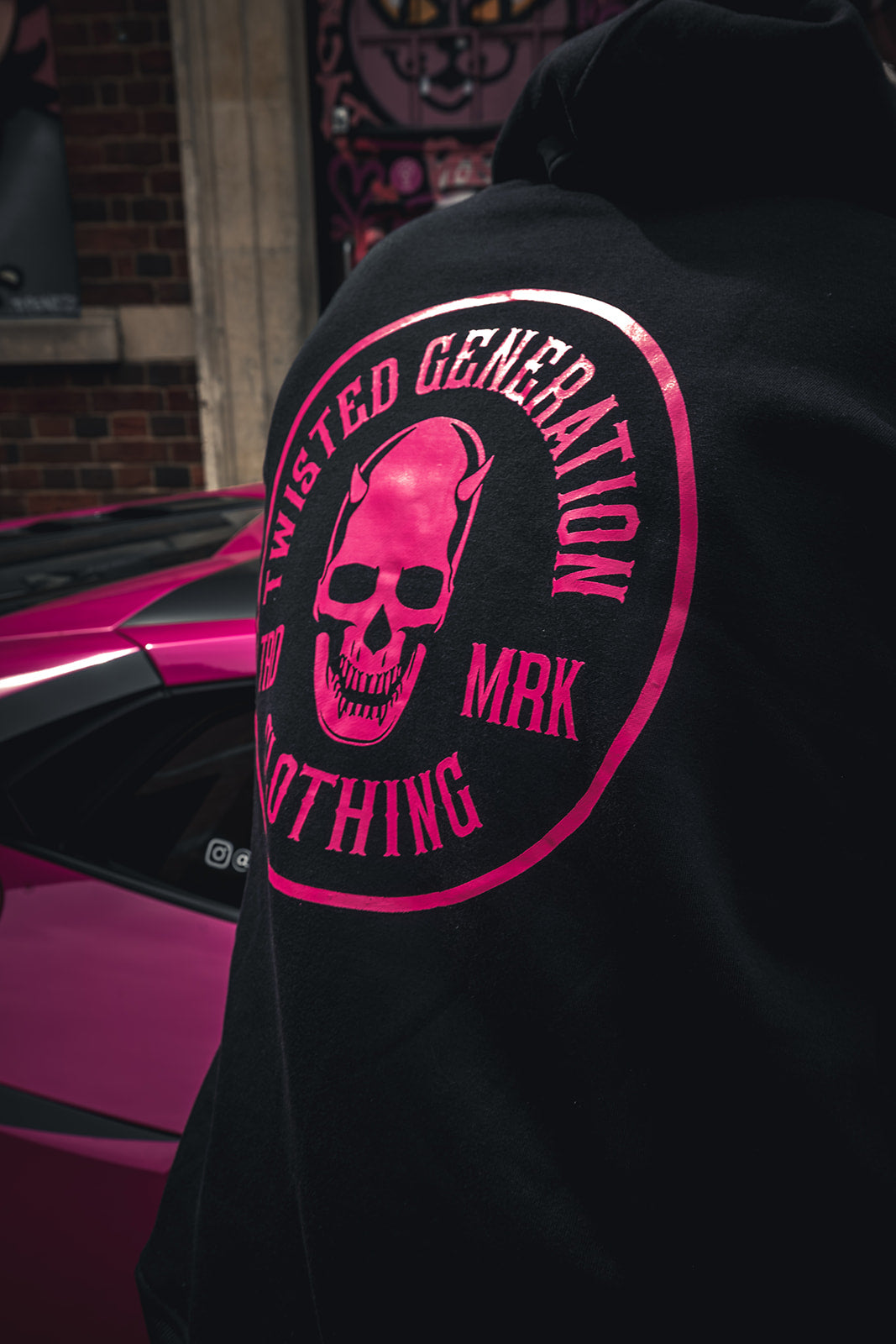 Twisted Generation Skull Hoodie - Black & Hot Pink - Unisex