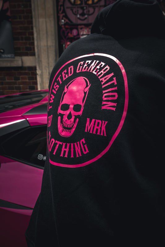 Twisted Generation Skull Hoodie - Black & Hot Pink - Unisex