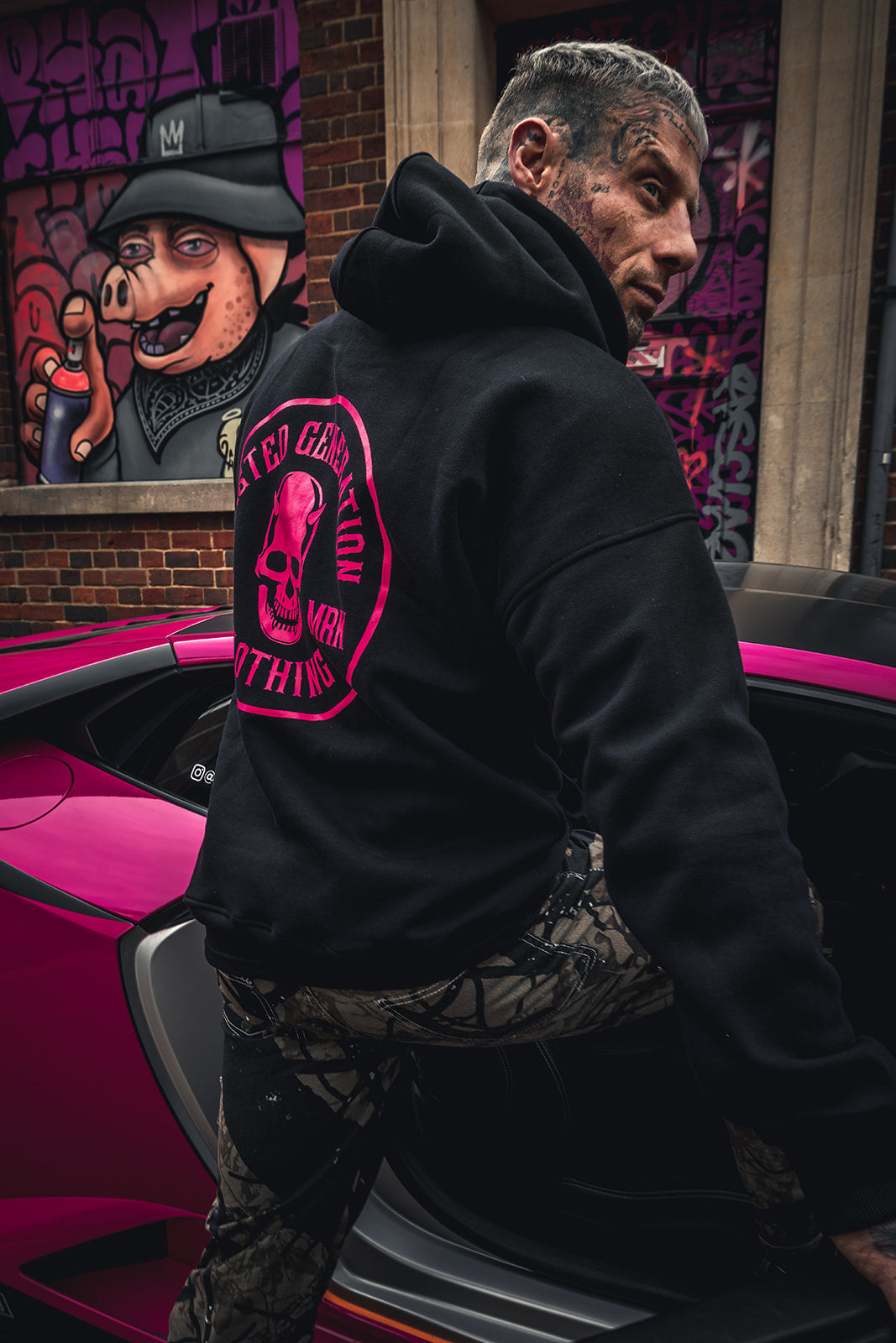 Twisted Generation Skull Hoodie - Black & Hot Pink - Unisex