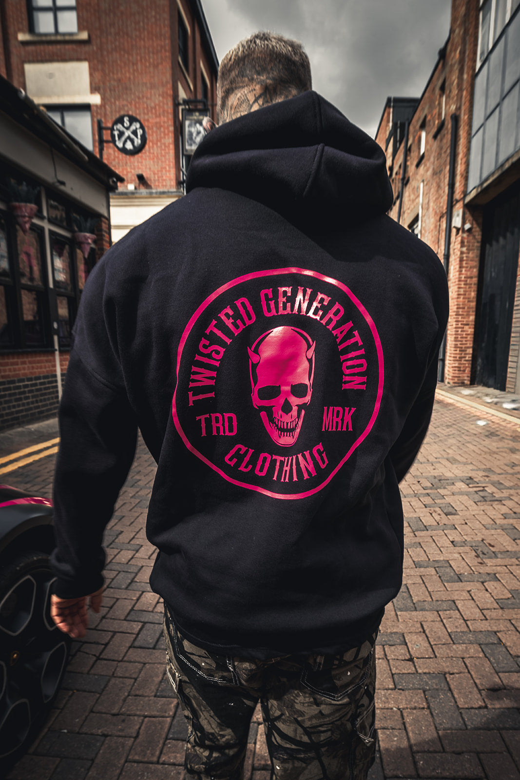 Twisted Generation Skull Hoodie - Black & Hot Pink - Unisex