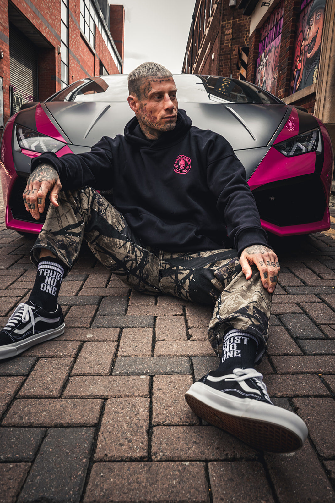 Twisted Generation Skull Hoodie - Black & Hot Pink - Unisex