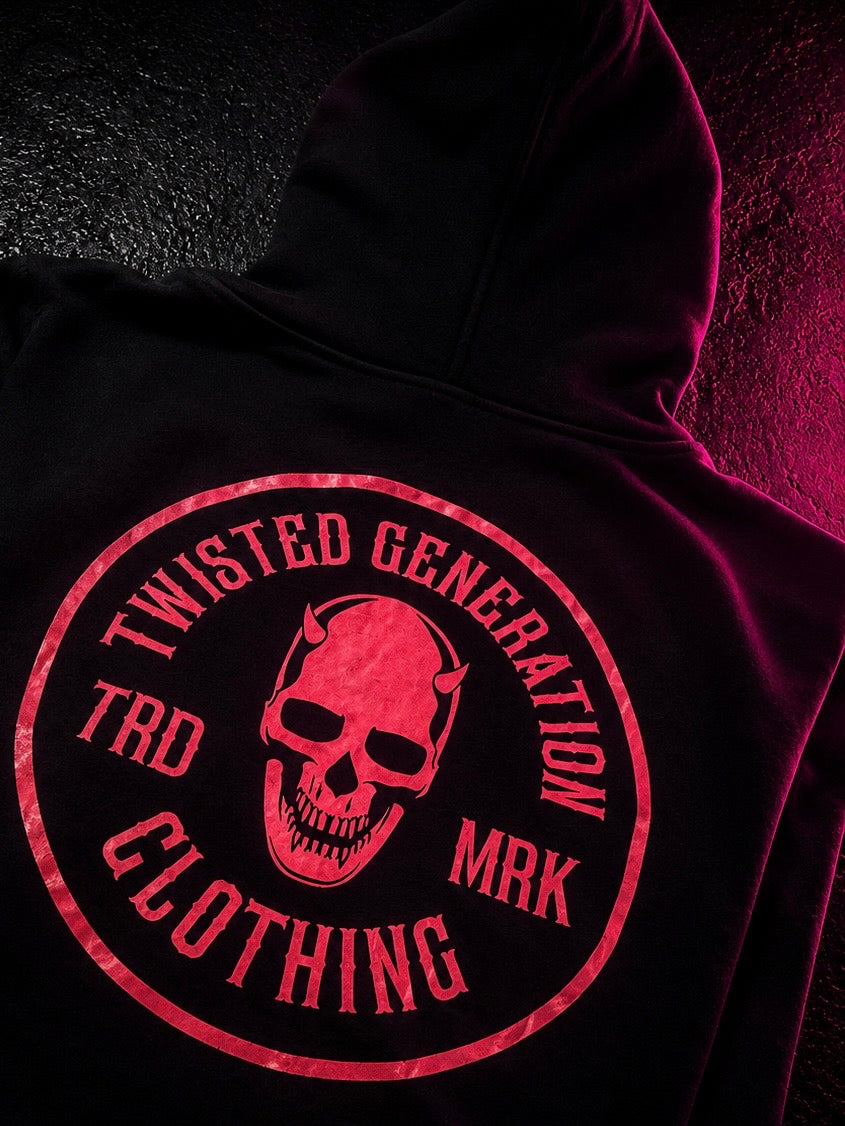 Twisted Generation Skull Hoodie - Black & Hot Pink - Unisex