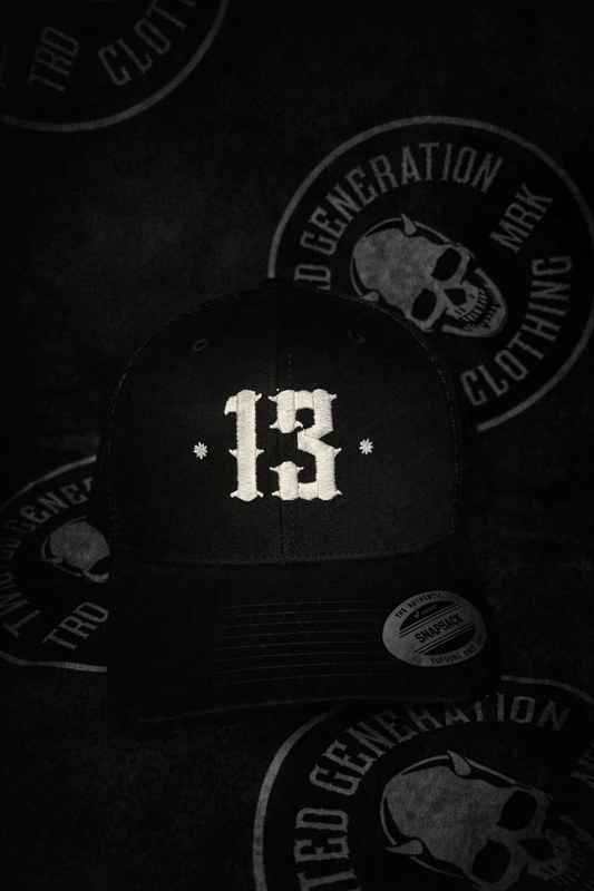 Retro Trucker 13 Snapback Cap - White on Black