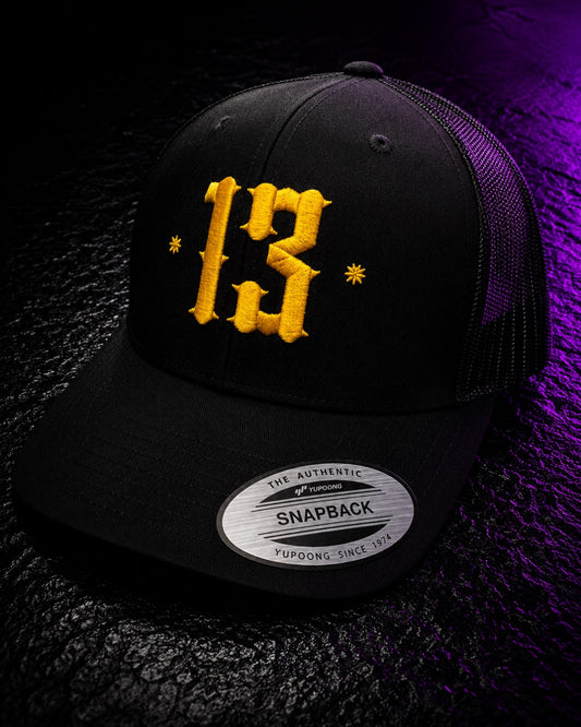 Retro Trucker 13 Snapback Cap - Yellow on black