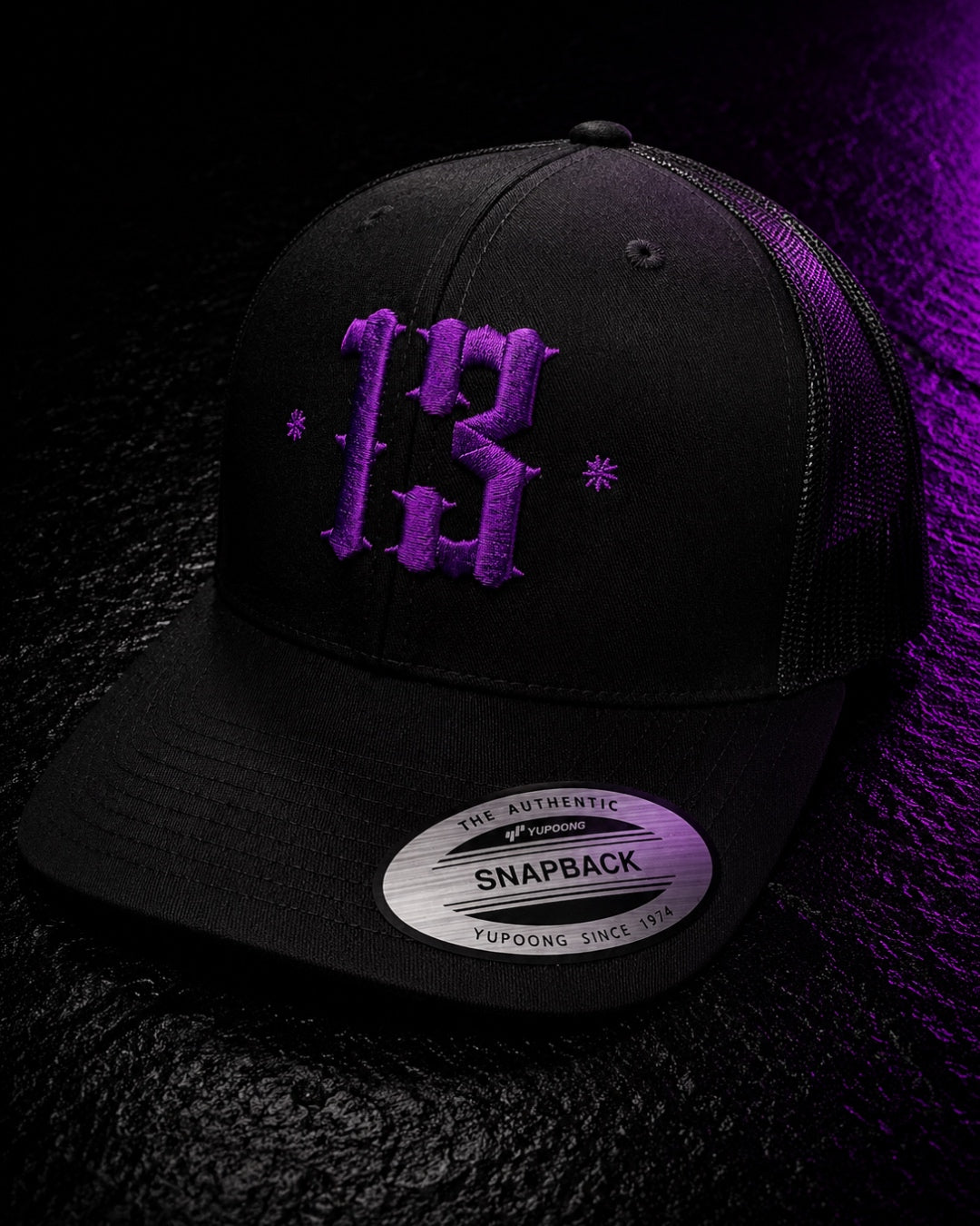 Retro Trucker 13 Snapback Cap - Purple on black