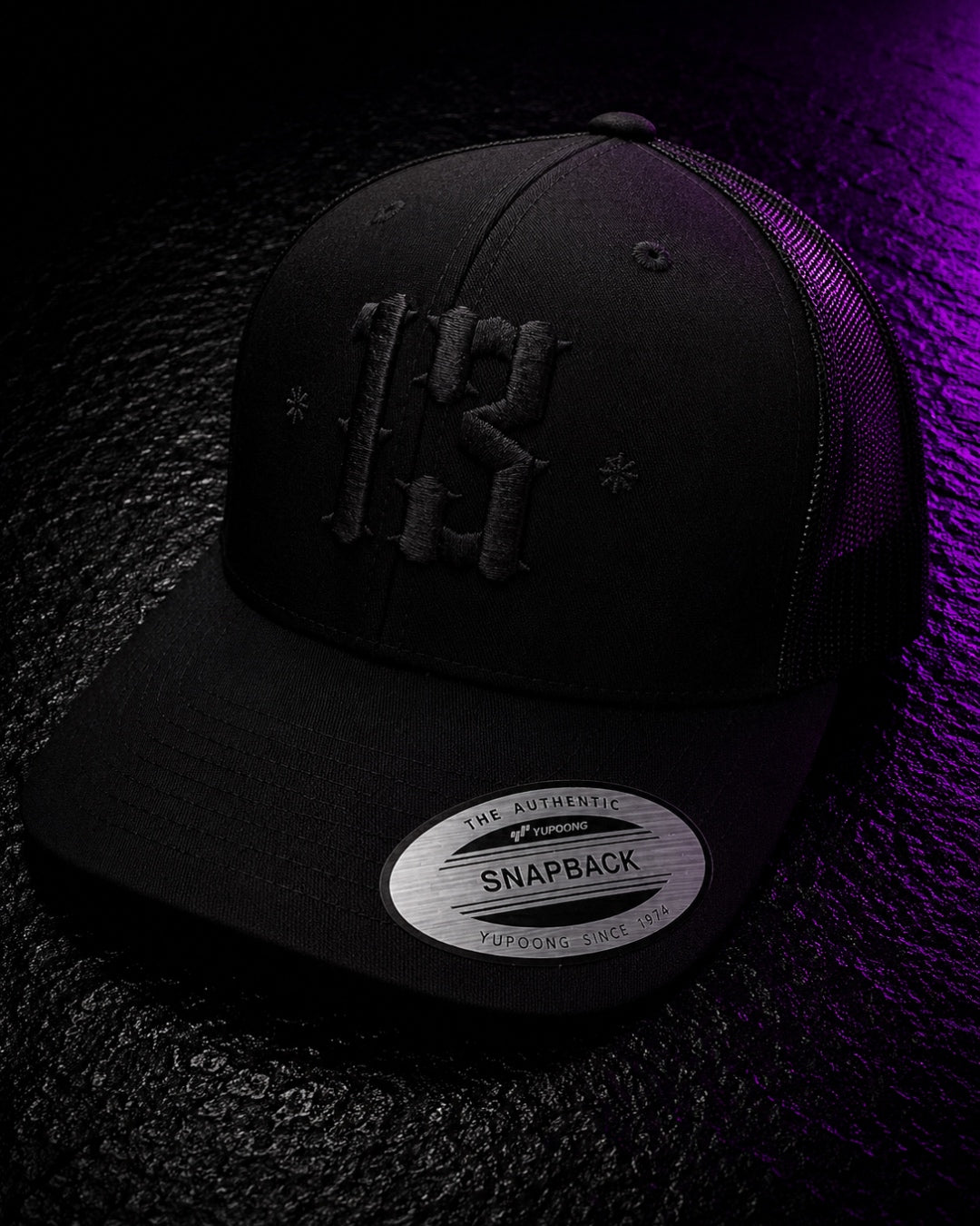 Retro Trucker 13 Snapback Cap - Black on black