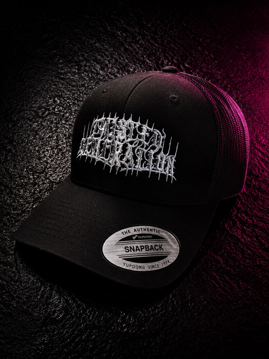 Retro Trucker Twisted Generation Snapback Cap - White on black