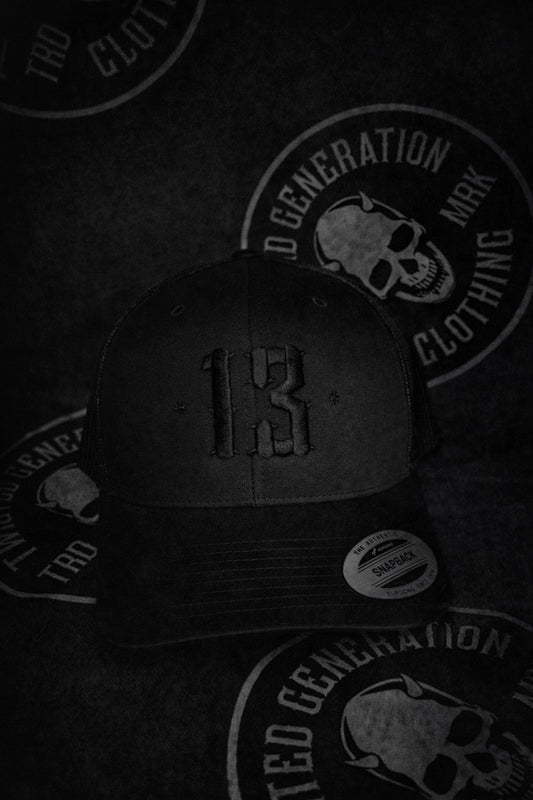 Retro Trucker 13 Snapback Cap - Black on black