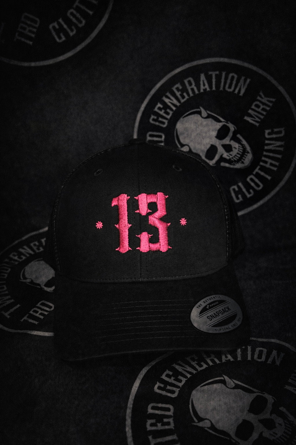 Retro Trucker 13 Snapback Cap - Pink on black