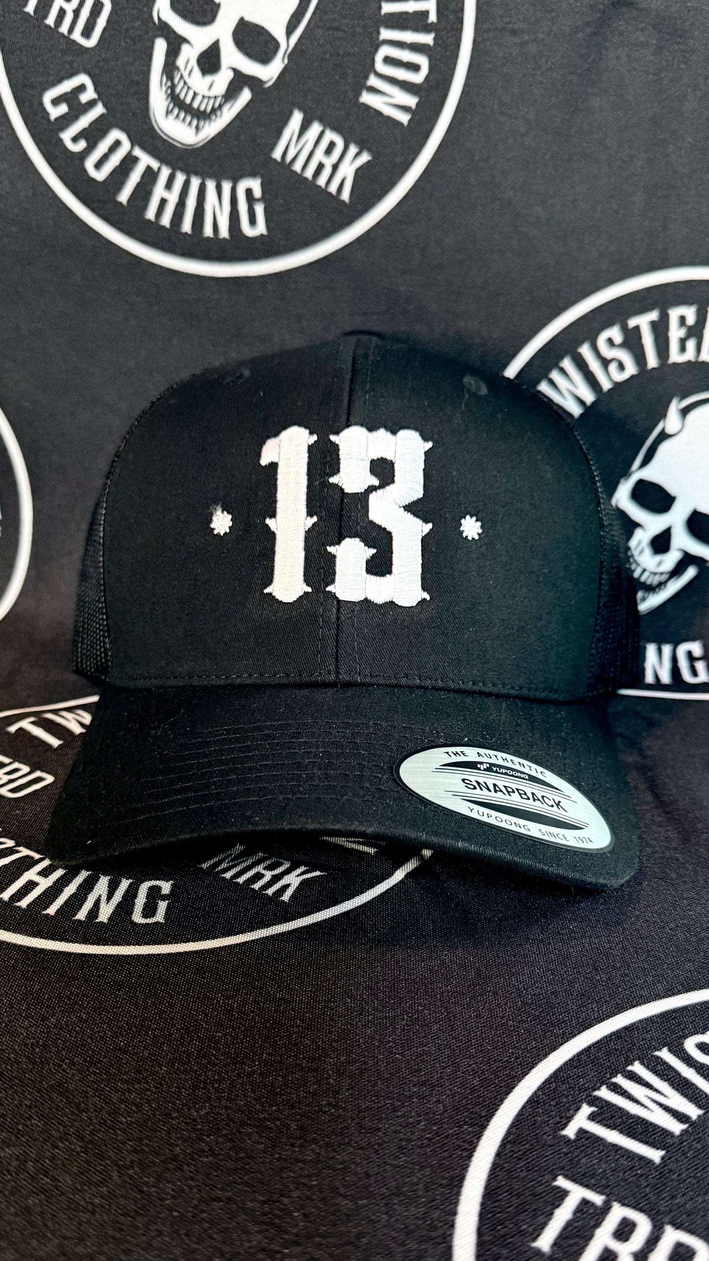 Retro Trucker 13 Snapback Cap - White on Black