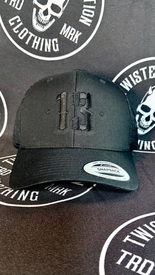 Retro Trucker 13 Snapback Cap - Black on black
