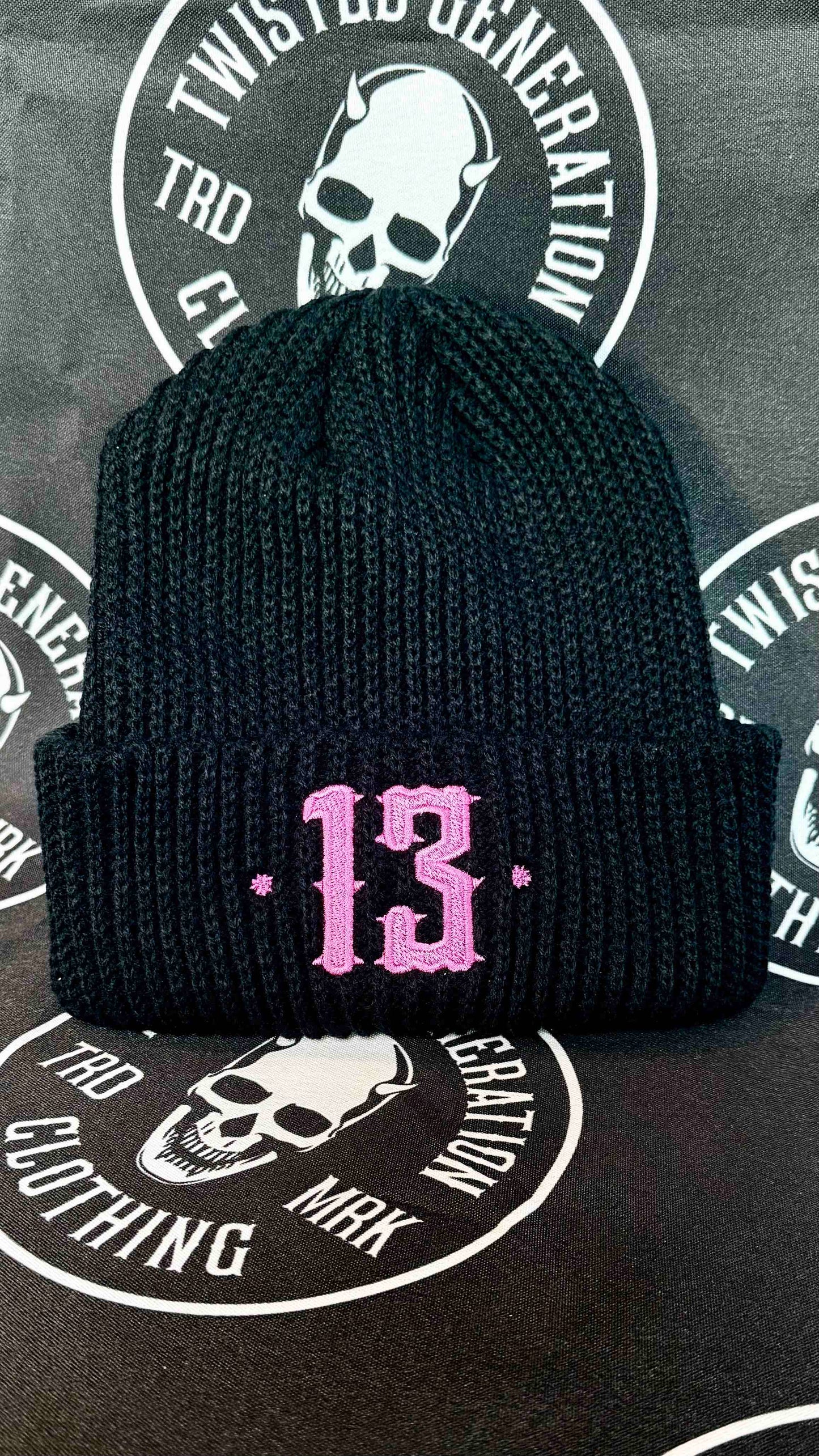 Luxury 13 Beanie - Pink on black