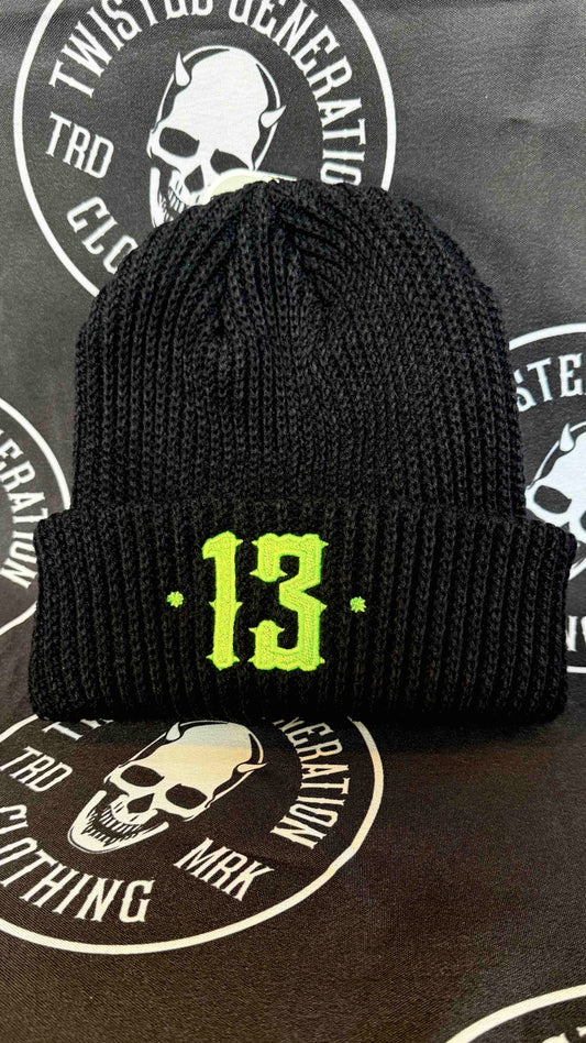Luxury 13 Beanie - Green on black