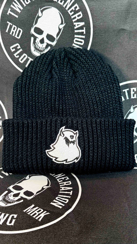 Supernatural Ghost Beanie - white on black